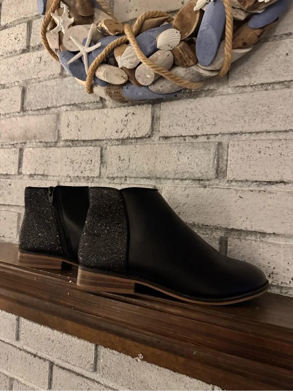 Black Ankle Boots with Sparkle Heel Accents